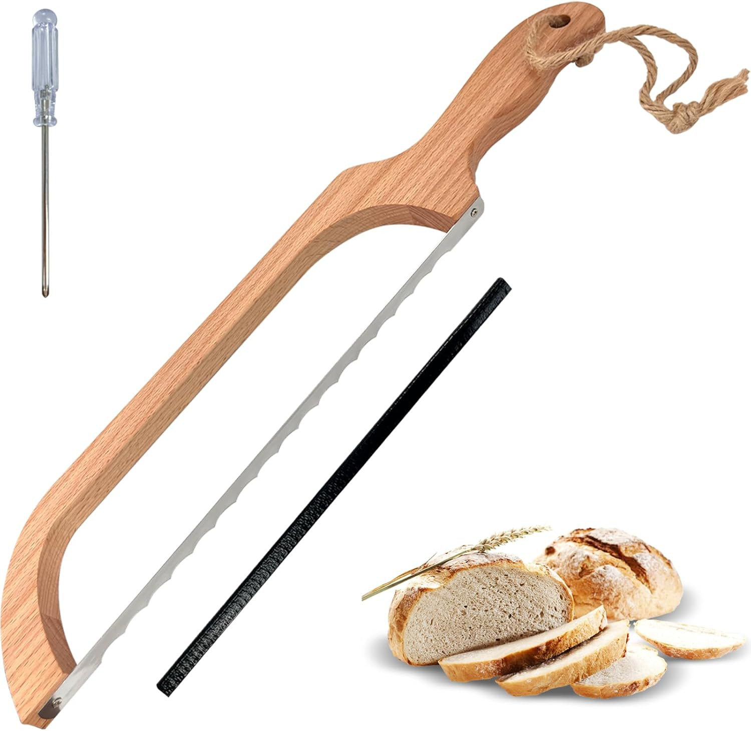 Bread Slicer for Homemade Bread,16″ Wooden Sourdough Bread Knife with Bow Design