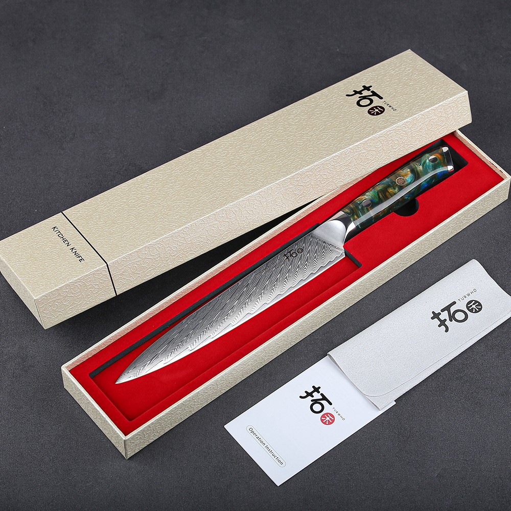 TURWHO 8inch Slicing Knife Damascus Steel Kitchen Chef Cook Meat Slicer Knife