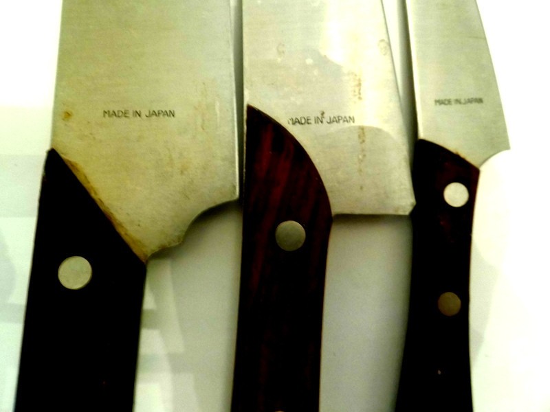 Vtg Set of 3 MAC Japanese Knives Stainless Blades Wood Handles (+ Cleaver/*Read)