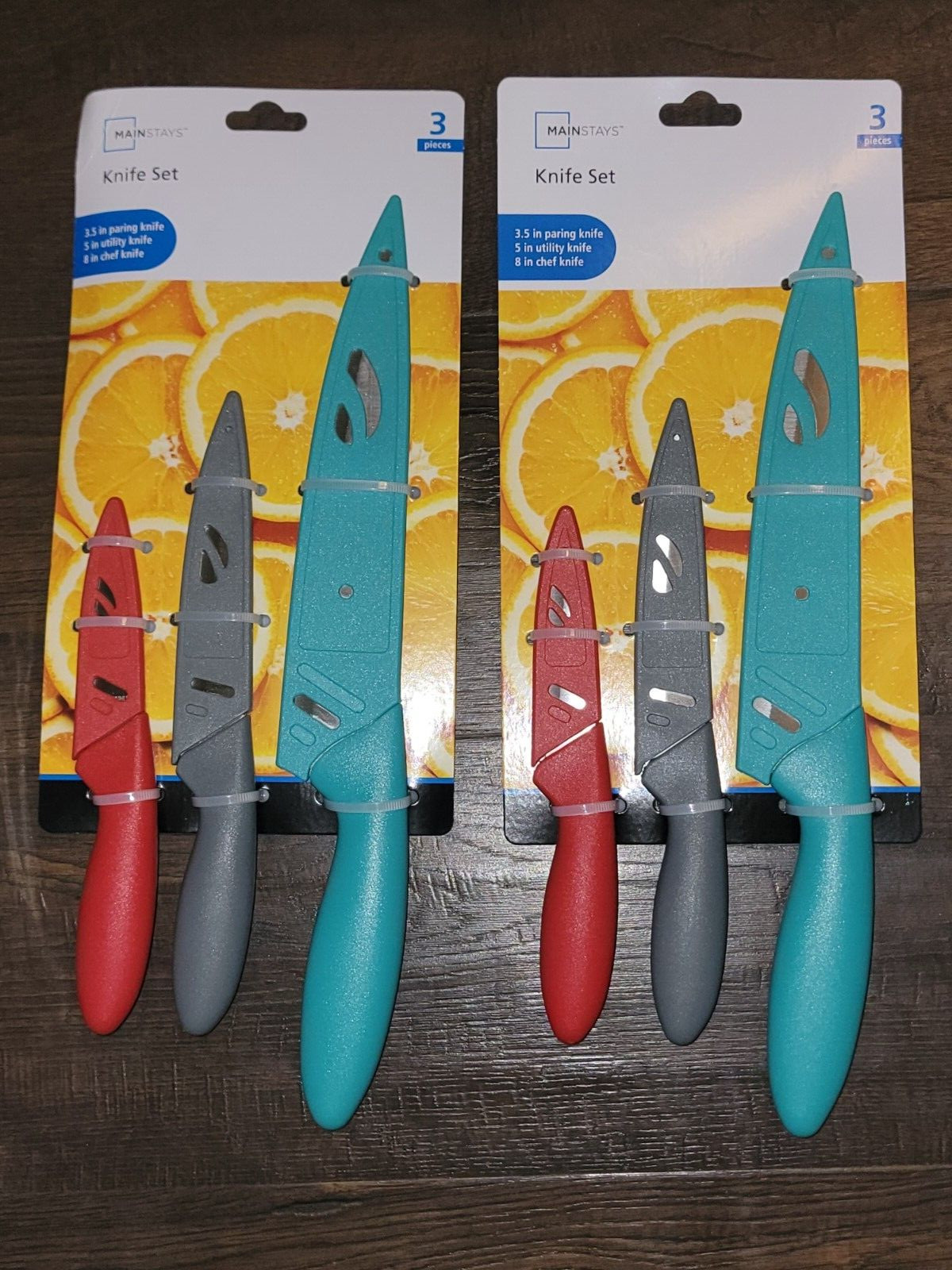 2 sets 3 Pc Stainless Steel Color Knife Set w/ Ergonomic Handles Kitchen Knives
