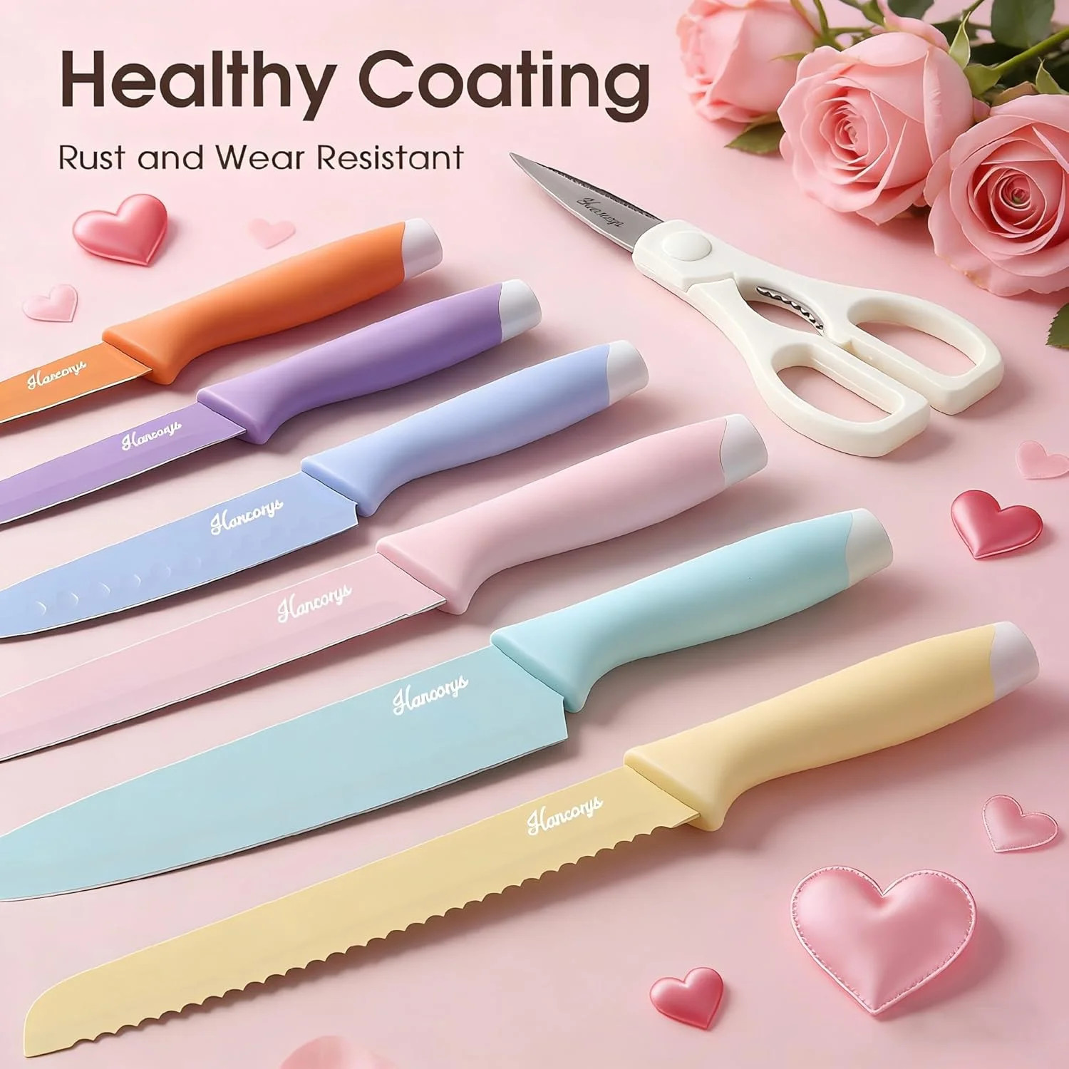 Knife Set, 13 PCS Kitchen Knives Set with Nonstick Ceramic Anti-Rust Coating, St