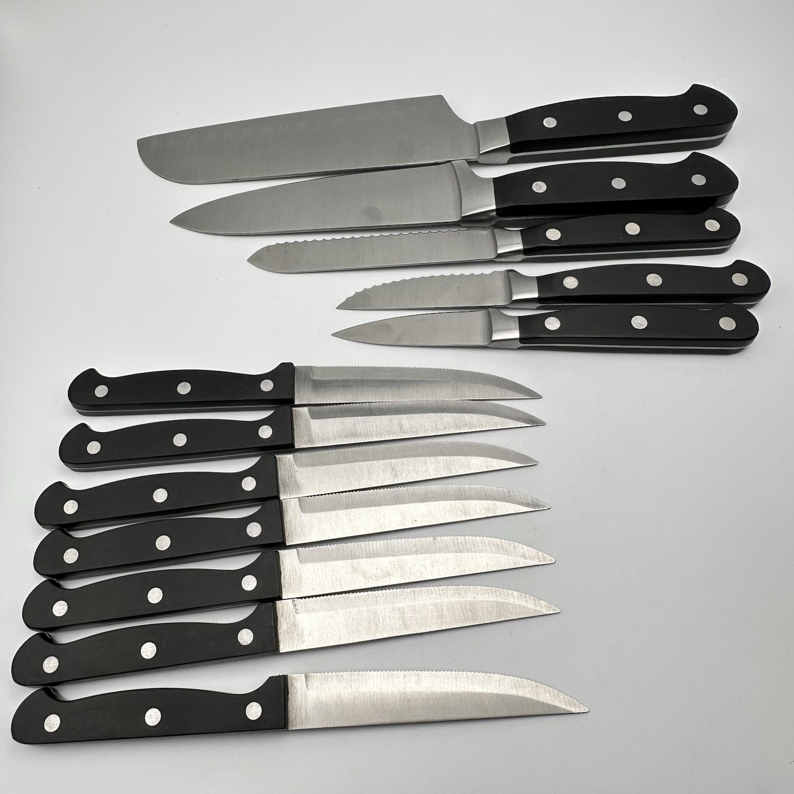 Set Of 12 Sabatier Knives | Rivet Handles Chef Pairing Bread Steak Lot