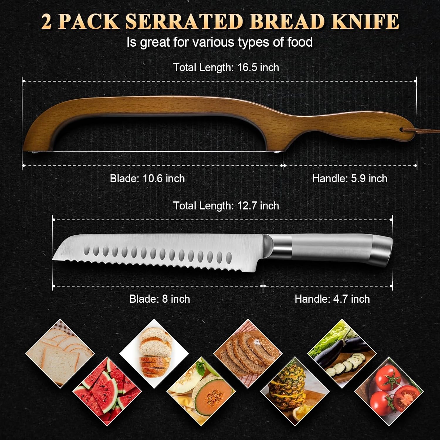 2Pack Sourdough Bread Knife for Homemade Bread, Serrated Bread Cutter Ergo-Safe