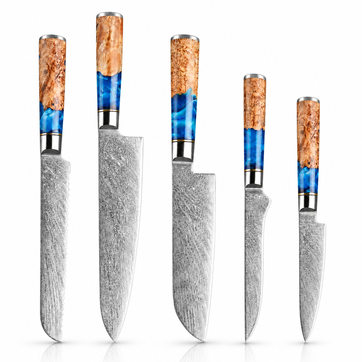 5-Piece Damascus Knife Set 67-Layer VG10 Japanese Kitchen Knives Blue Resin