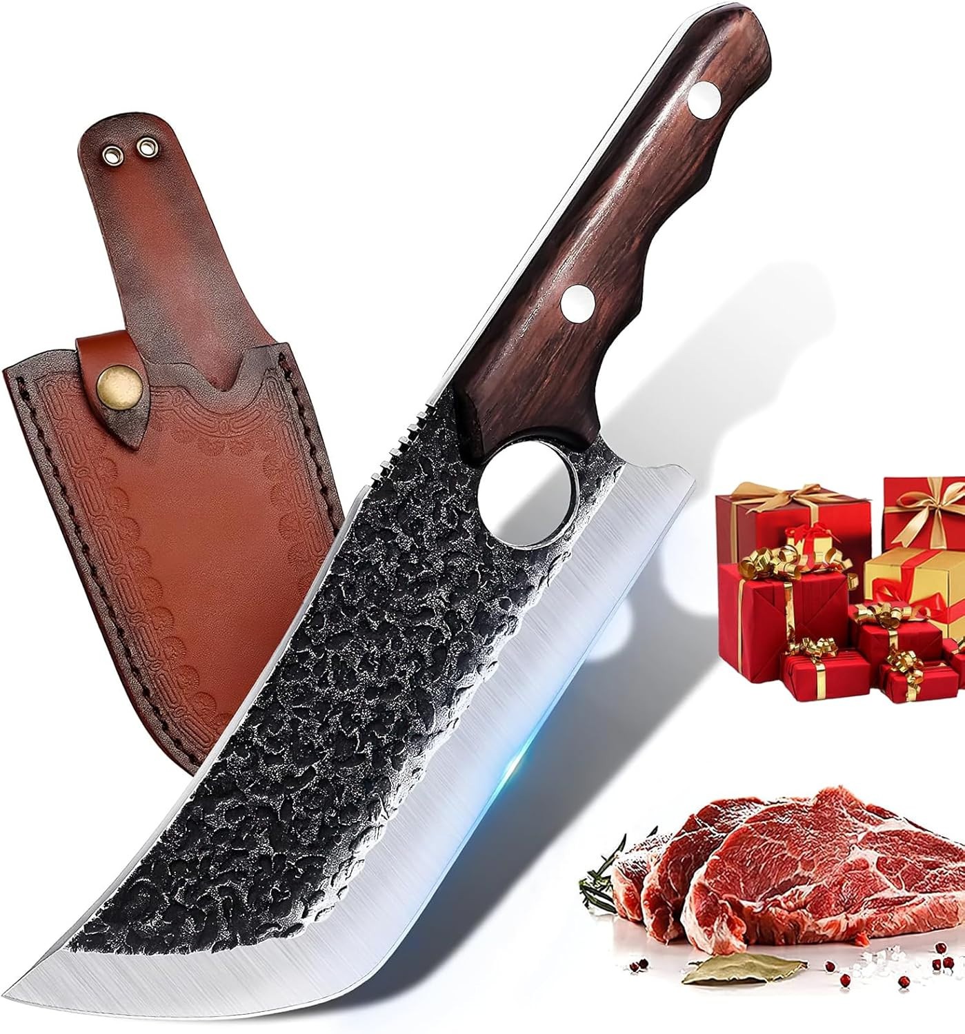 Serbian Chef Knife Set Hand Forged Butcher Knife Set with Bag Brisket & Trimming