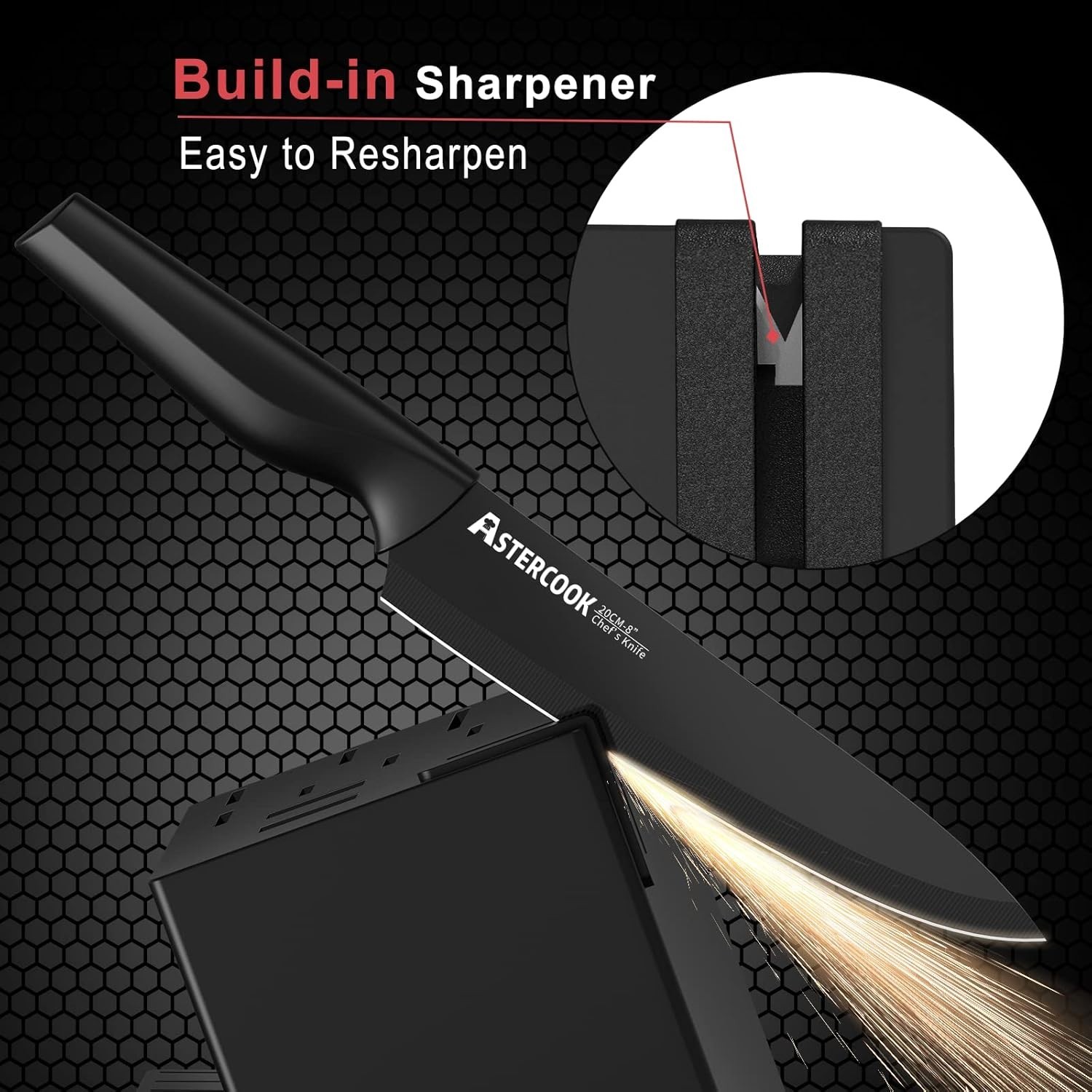Knife Set, Astercook 21 Pieces Knife Sets for Kitchen with Block, Dishwasher Saf