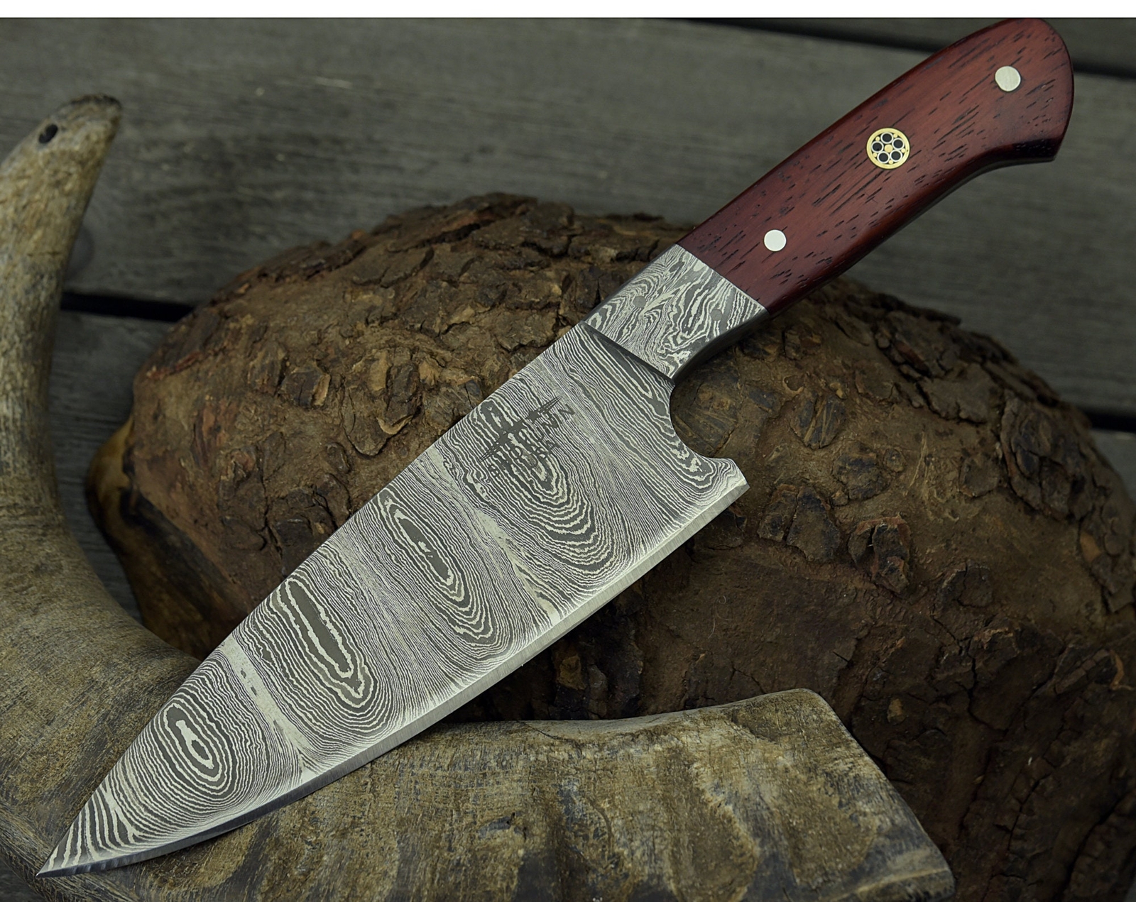 CUSTOM HANDMADE FORGED DAMASCUS STEEL PRO CHEF KITCHEN FIX BLADE KNIFE + SHEATH