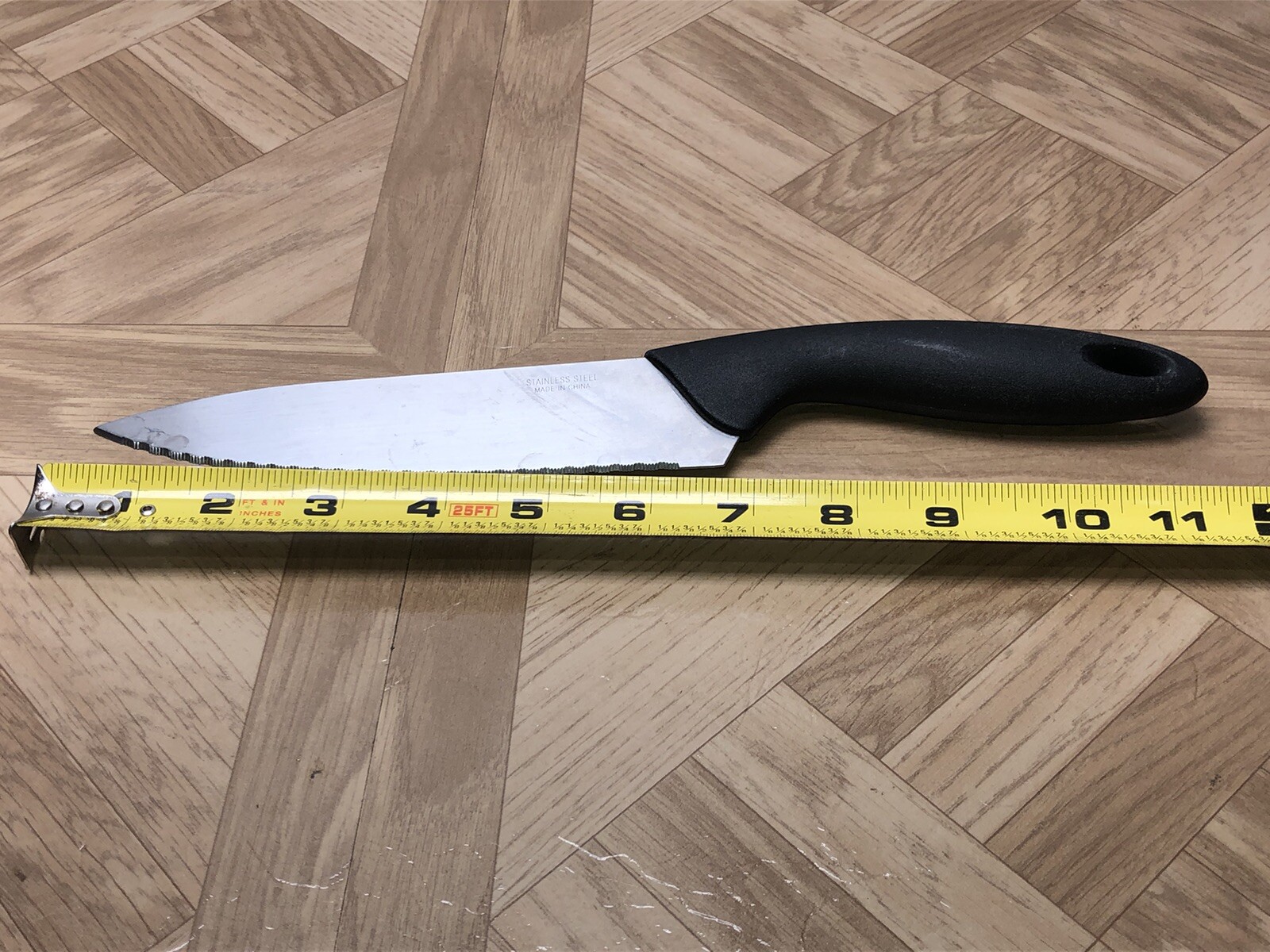 11 Inch Chef Knife Serrated Stainless Steel 6.5 Blade 4.5 Curved Handle