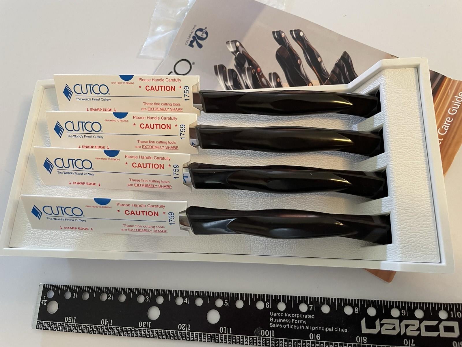 Cutco 1759 Table Steak Knife Set 4 Knives & Storage Tray 5 Pc Tot Exceptional!
