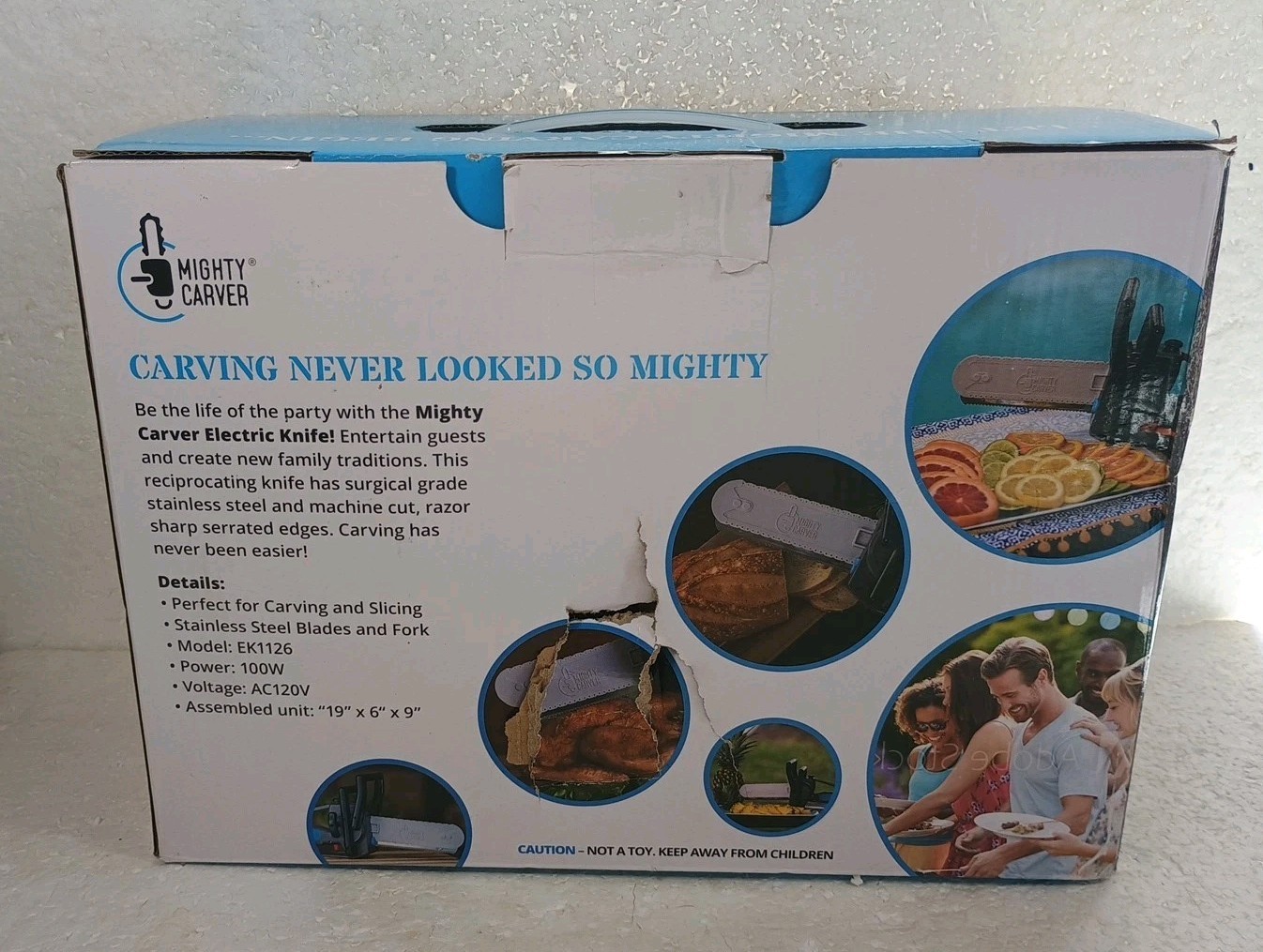 Mighty Carver Electric Knife Chainsaw Stainless Blade Meat Carver EK1126 In Box