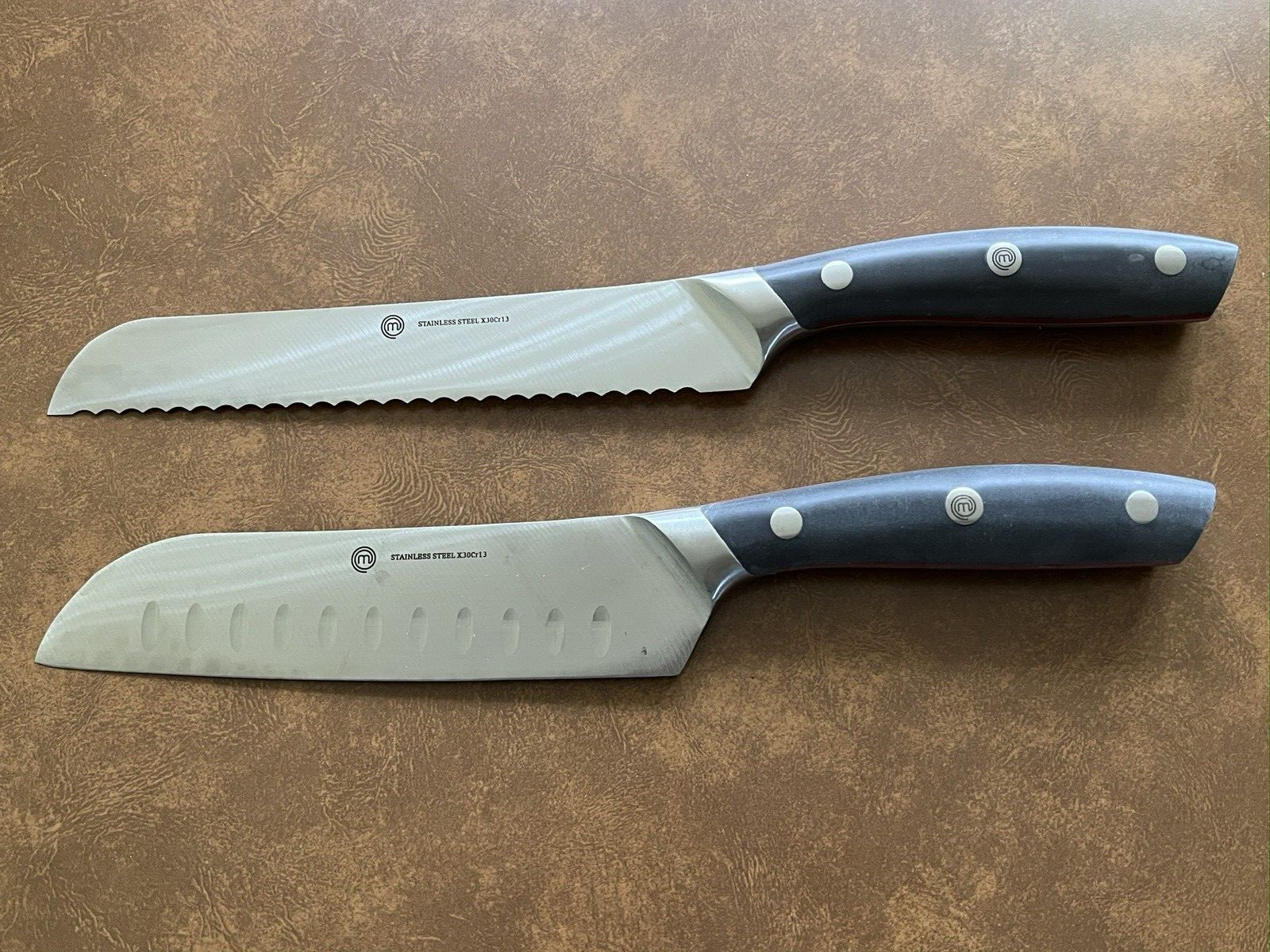 Lot of 2 MasterChef The TV Series Knife Bread and Santoku Stainless Steel EUC
