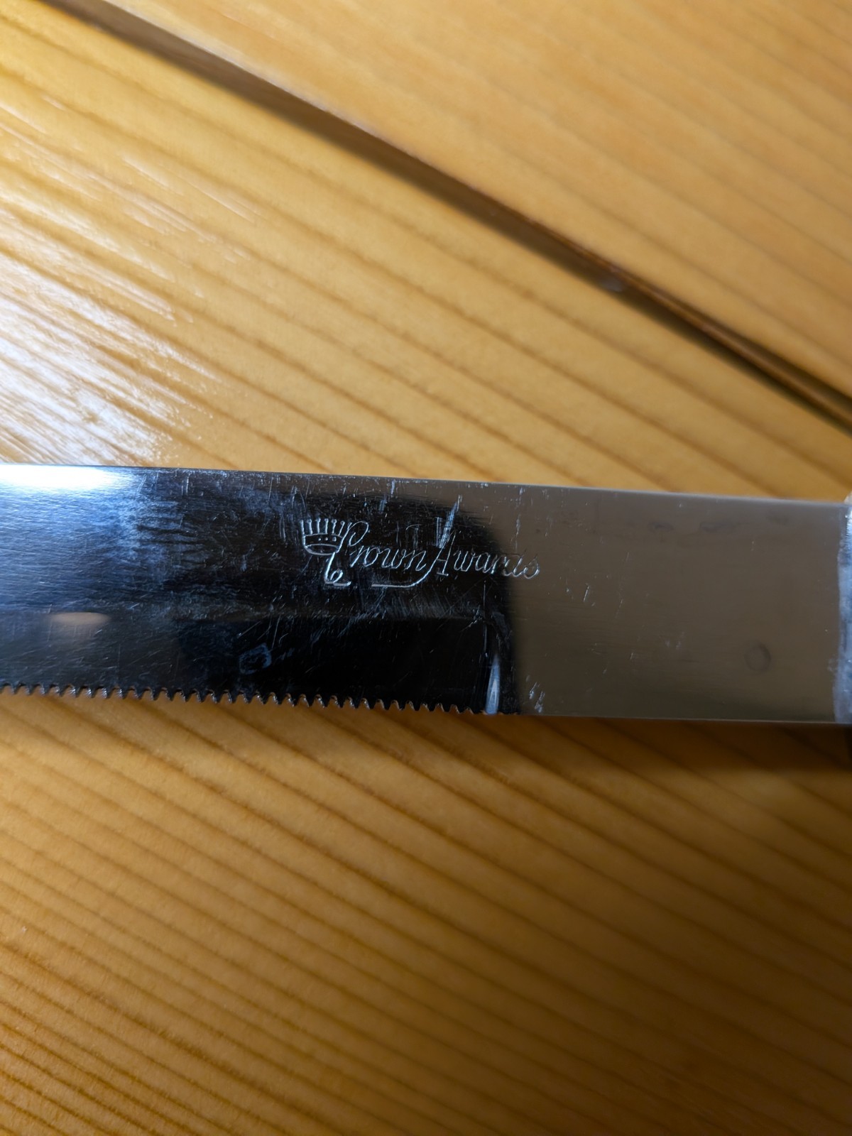 Vintage Crown Awards Stainless Japan Steak Knife Cream Handle Filigree Inlay