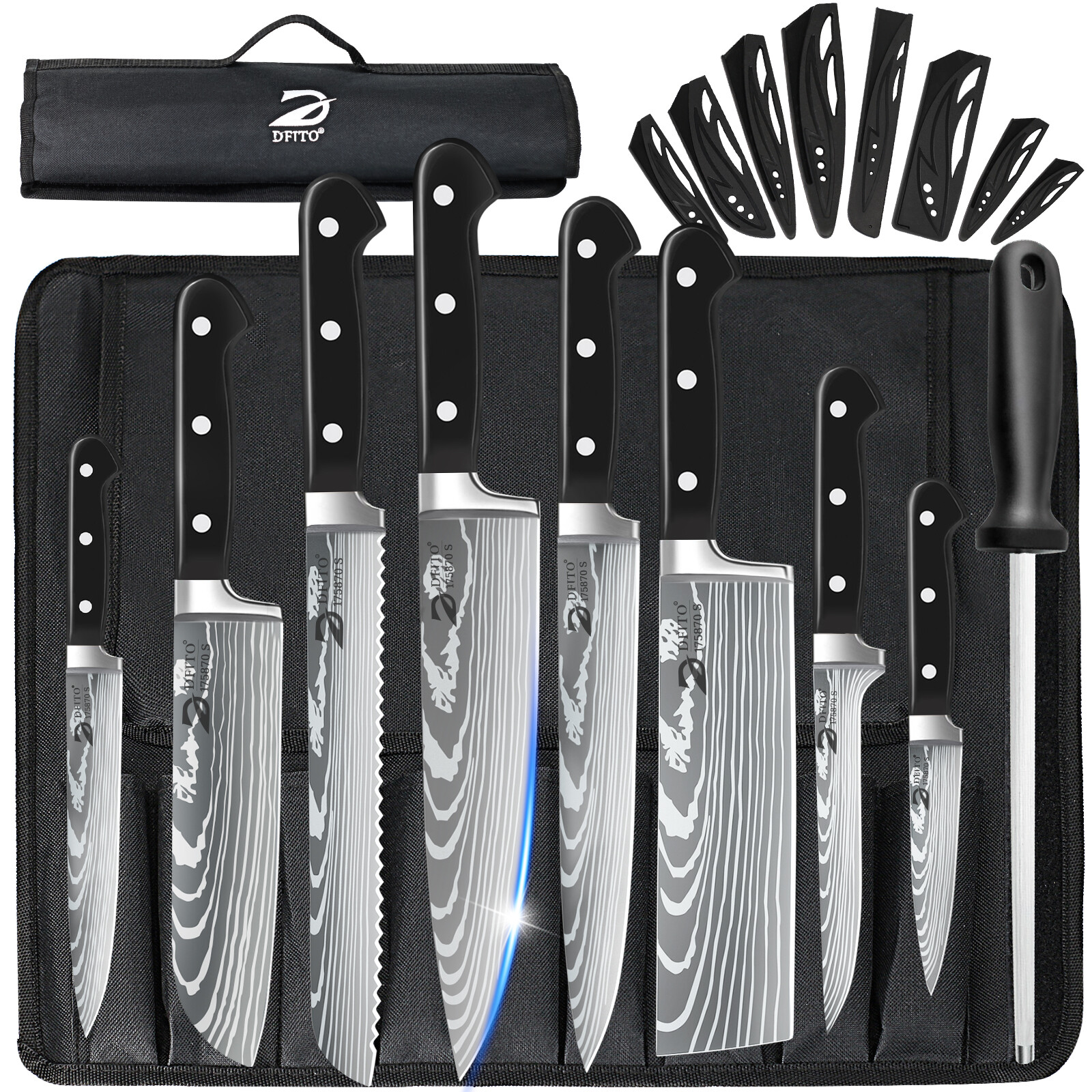 Professional 8PCS Kitchen Knives Set Damascus Style Stainless Steel Chef’s Knife
