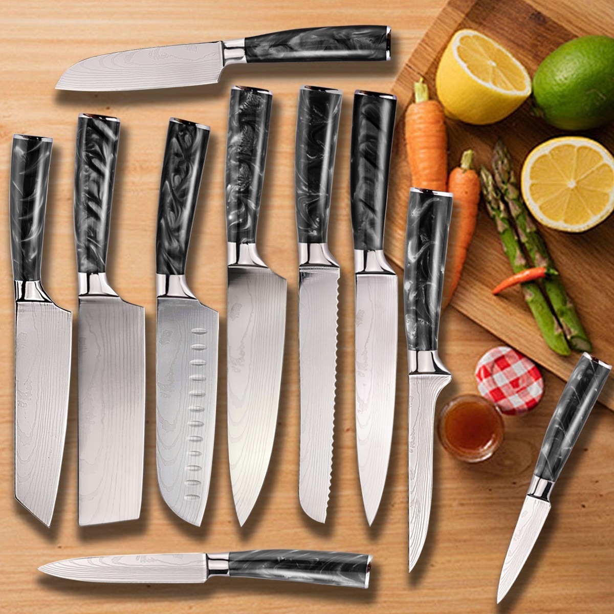 Stainless Steel Sharp Resin Handle Knife Set Kitchen Knives Universal Durable
