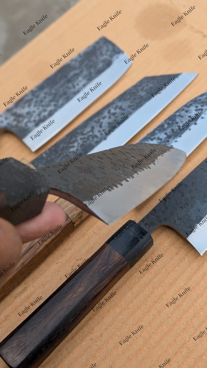 Hand Forged Japanese Chef Knife, Hammered Kurouchi Gyuto Knife, Carbon Steel