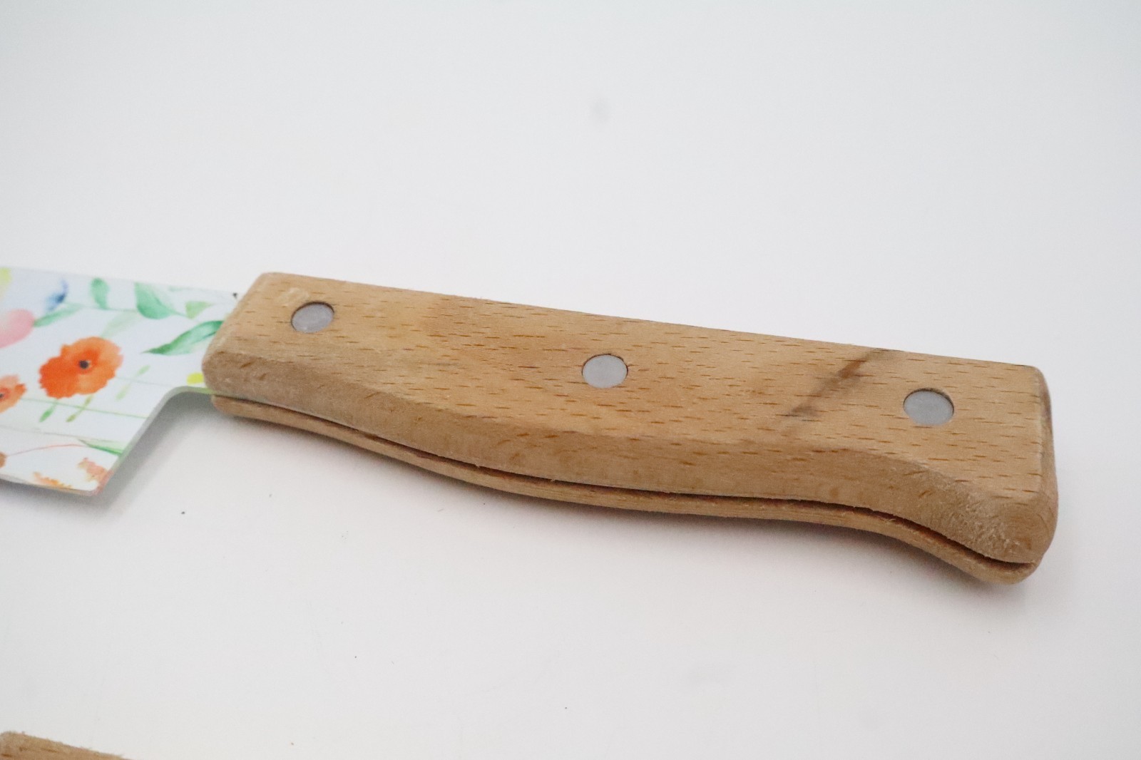 Set of 2 Floral Print Kitchen Knives Wood Handles Chef Santoku Decorative