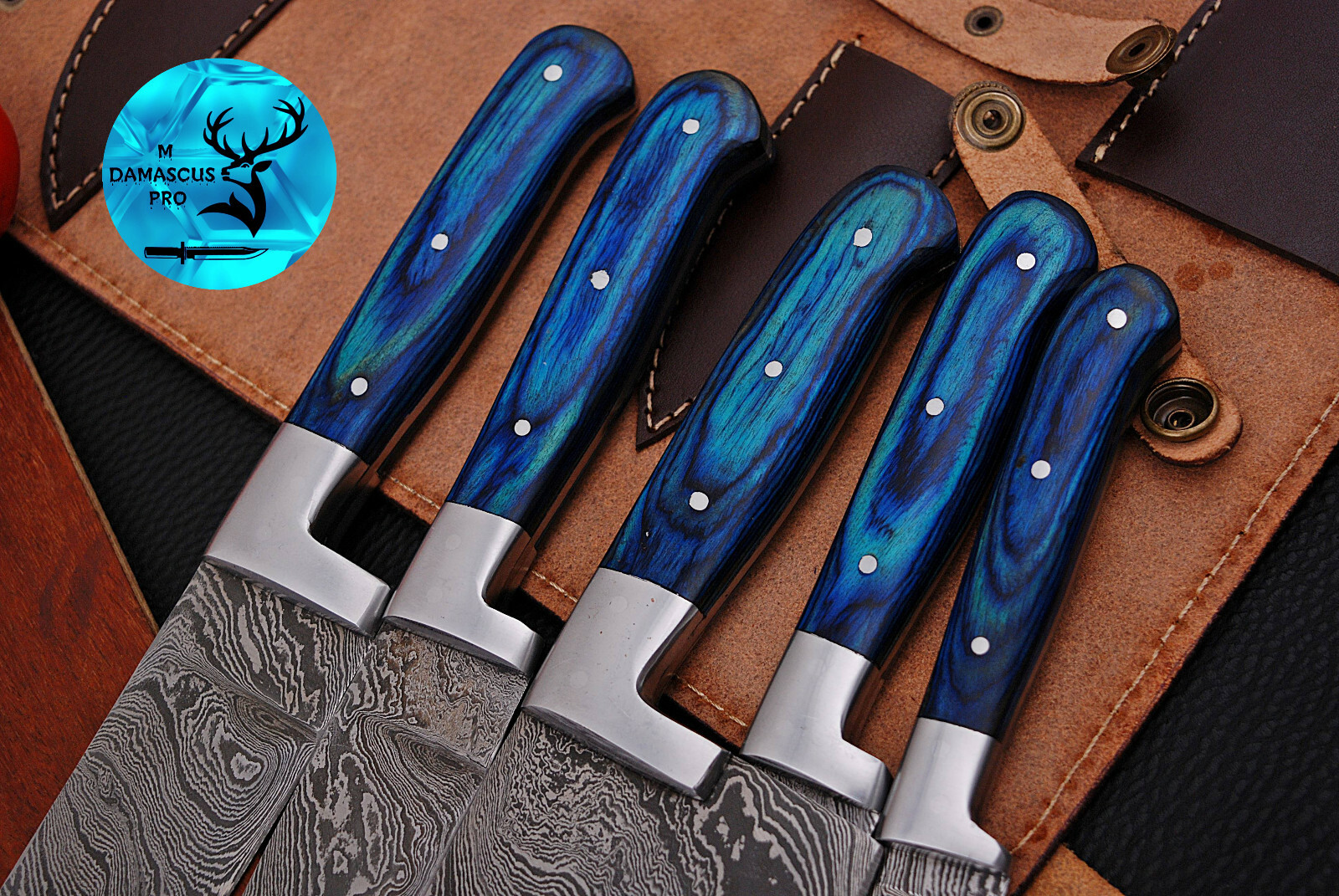 CUSTOM HANDMADE FORGED DAMASCUS STEEL CHEF KNIFE SET KITCHEN KNIVES SET 1575