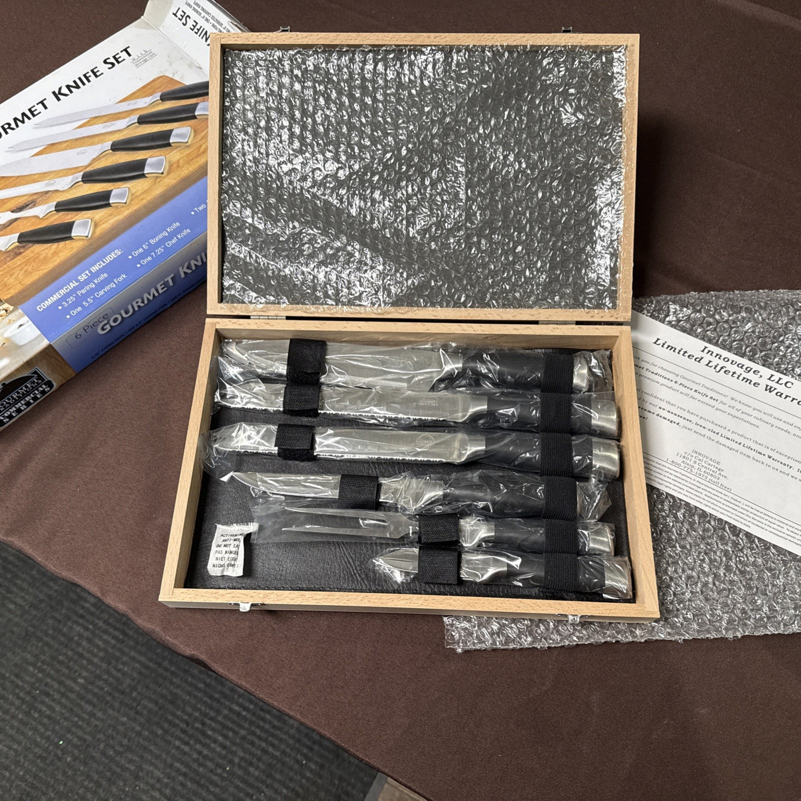 Knife Set Gourmet Traditions 6 Piece In Wood Carry Case New