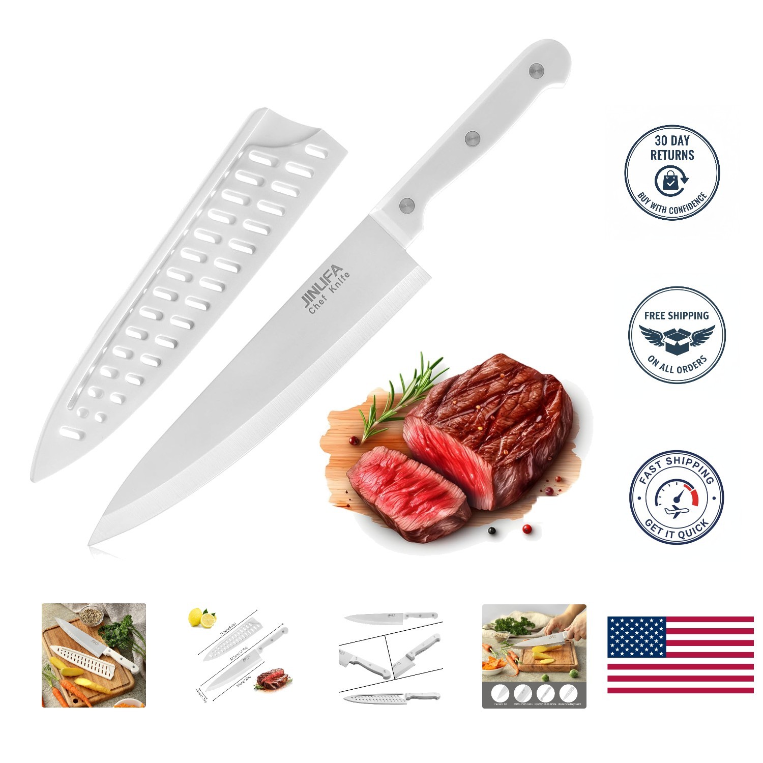 All-Purpose 8-Inch Stainless Steel Chef Knife – Ultra Sharp & Dishwasher Safe