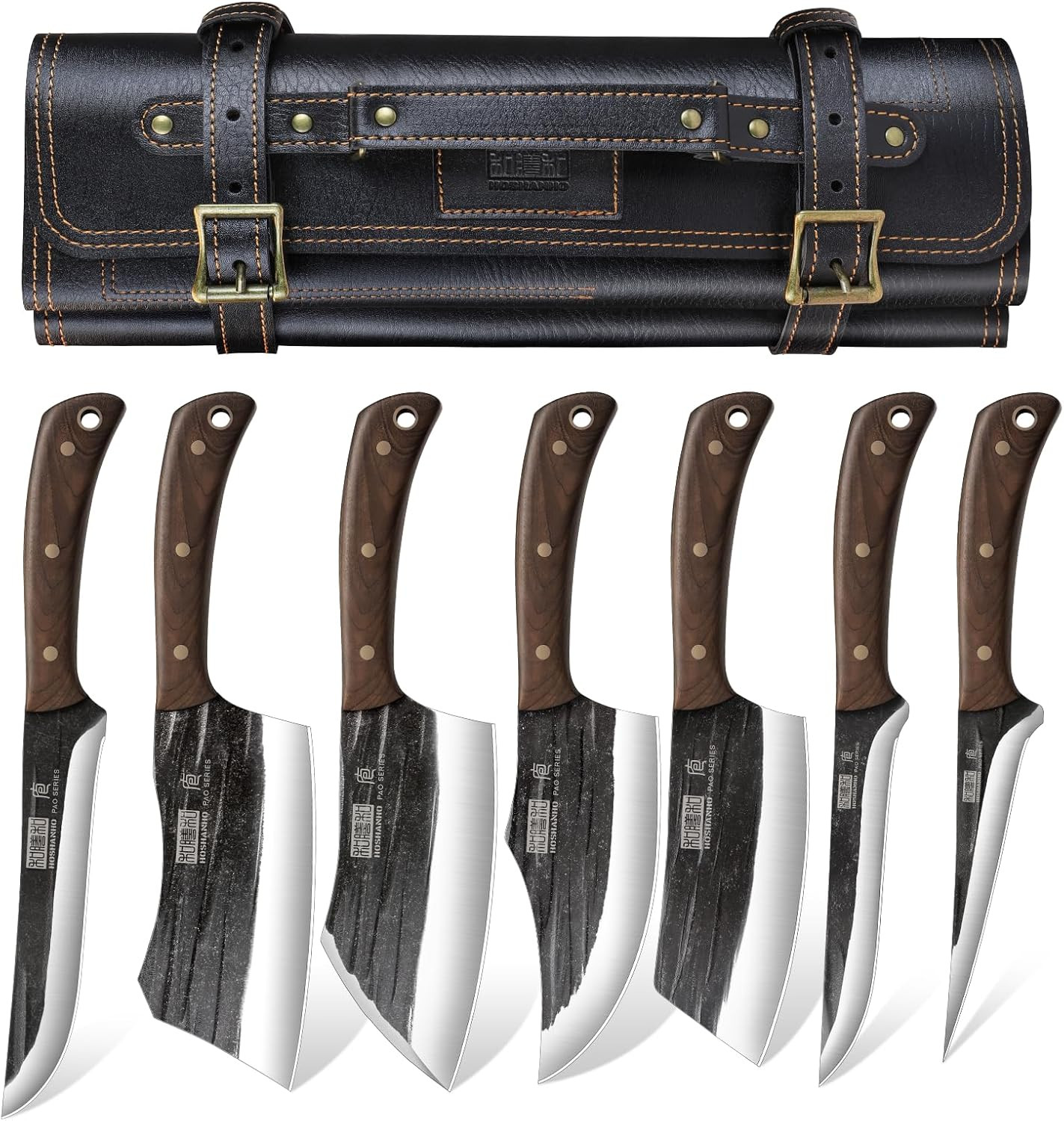 Butcher Knife Set, Hand Forged Butcher Chef Knife Set with Roll Bag, Sharp Meat