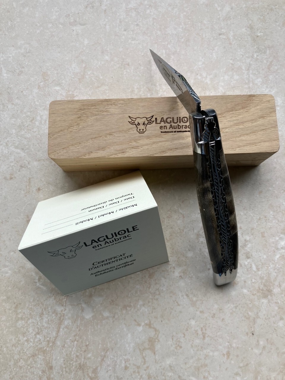 Laguiole En Aubrac Luxury Folding Pocket Knife W/ Poplar Burl Handle, 4.75-In
