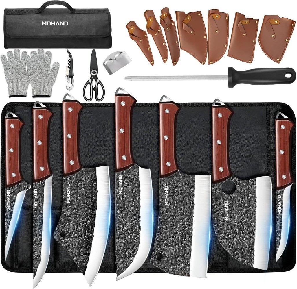 14pcs Pro Butcher Knife Set Forged Stainless Steel Chef Knife Set Kitchen Knives
