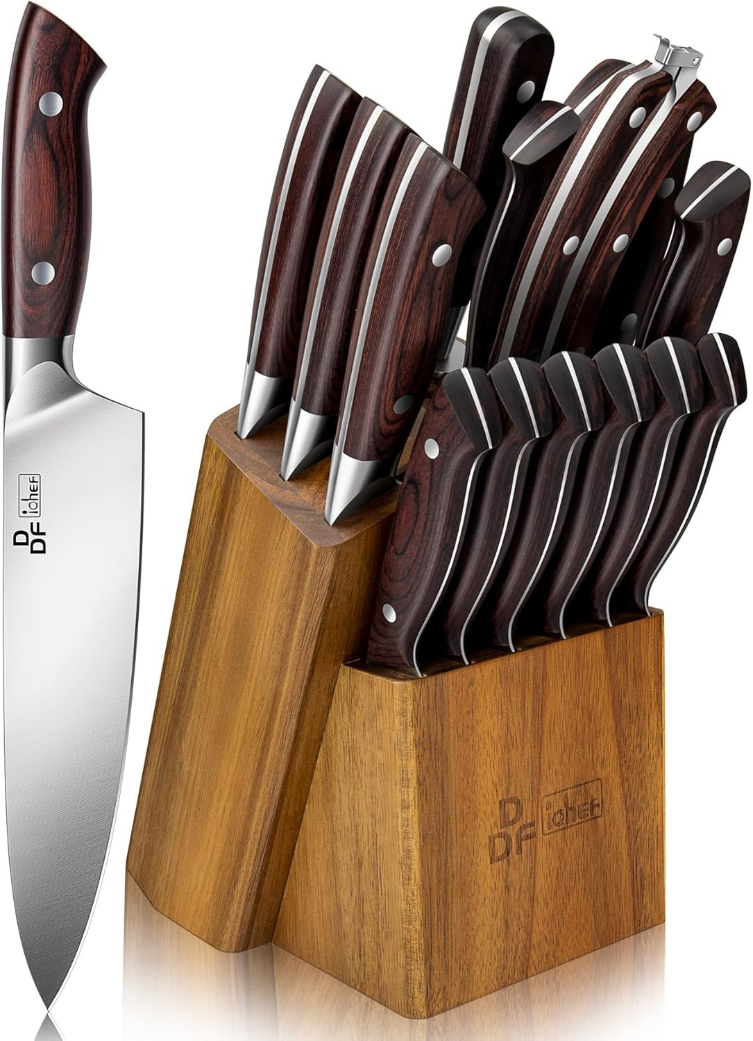 Kitchen Knife Set, 16-Piece Knife Sets for Kitchen with Block Japanese Stainless