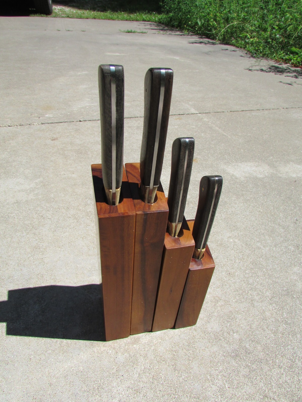 STONE RIVER LTD Custom 4 pc KNIFE SET Wood Blocks for RMEF Horn & Wood Handles