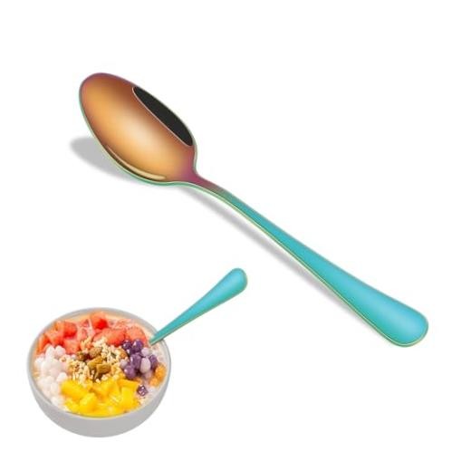 6.7 Inch Teaspoons Set Of Colorful Stainless Steel Dessert Spoons, 8 Rainbow
