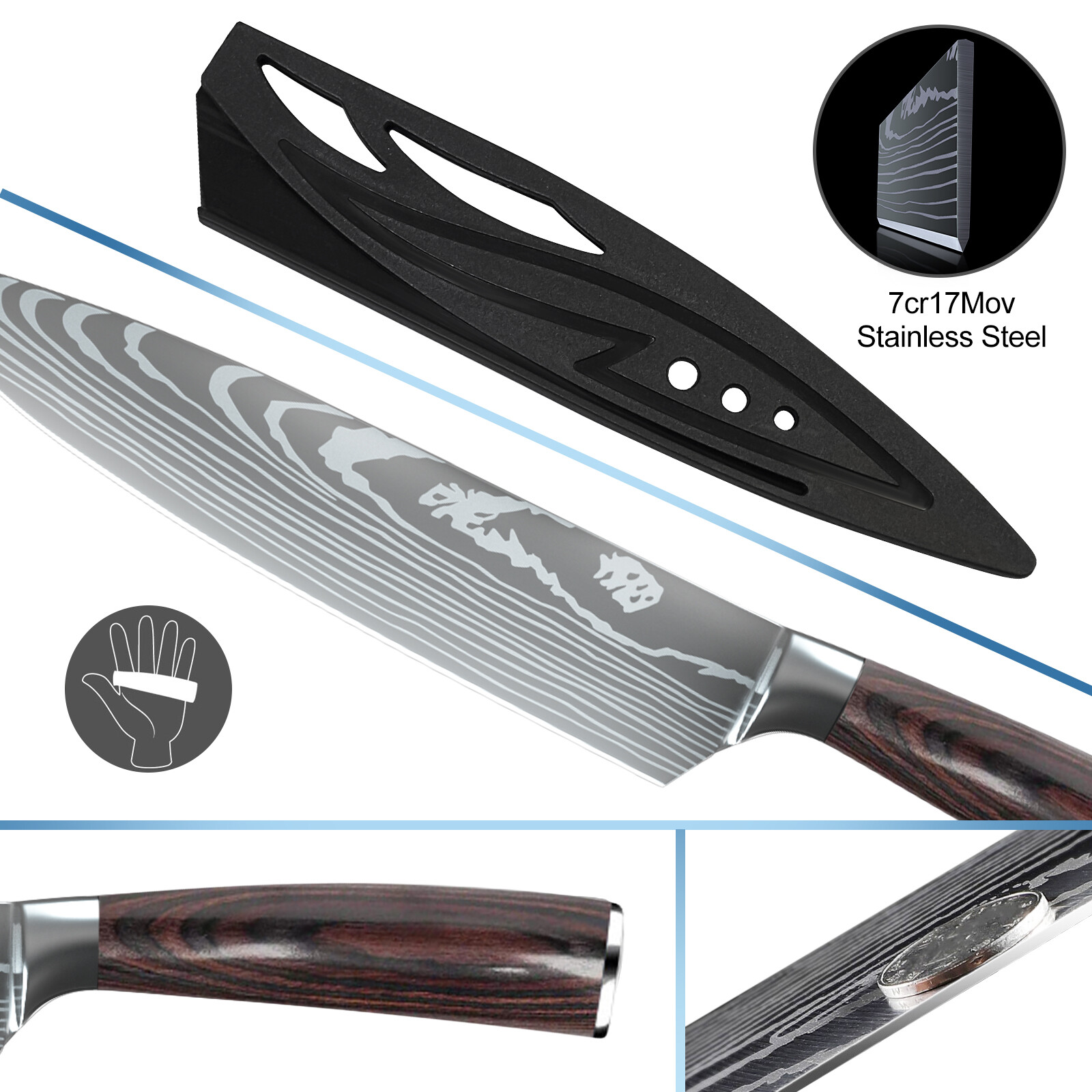 8PCS Kitchen Knives Set Damascus Style Stainless Steel Chef’s Knife Professional