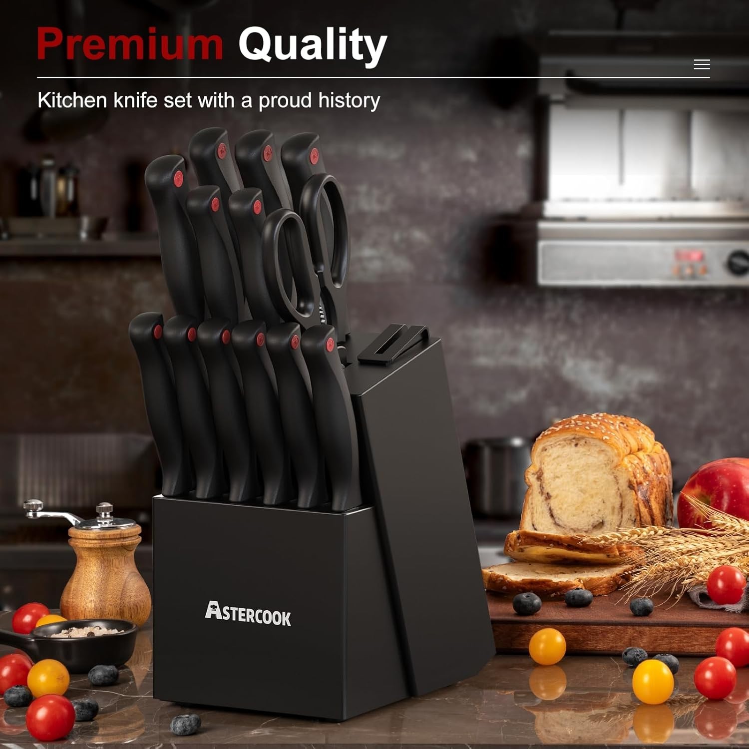 Astercook 15-Piece Multipurpose Knife Set – Rust-Free, Sharp, Dishwasher Safe
