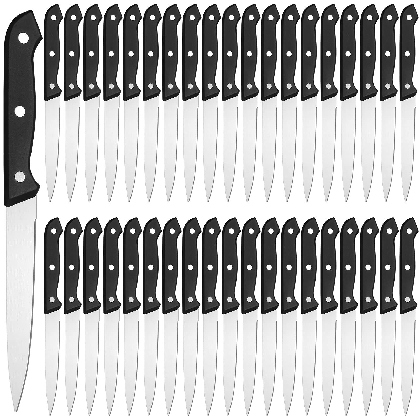 50 PCS 8.67 Inch Fine Edge Steak Knife Set Stainless Steel Non Serrated Black