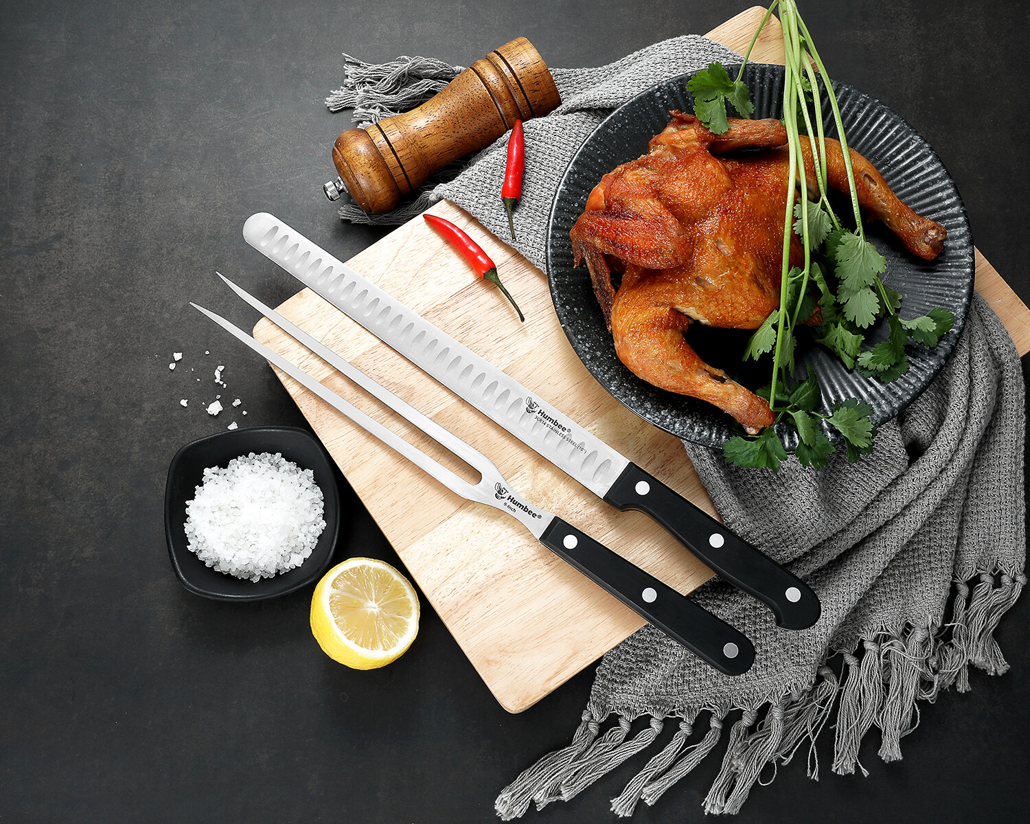 Humbee Chef Stainless Steel Granton Edge Carving Knife