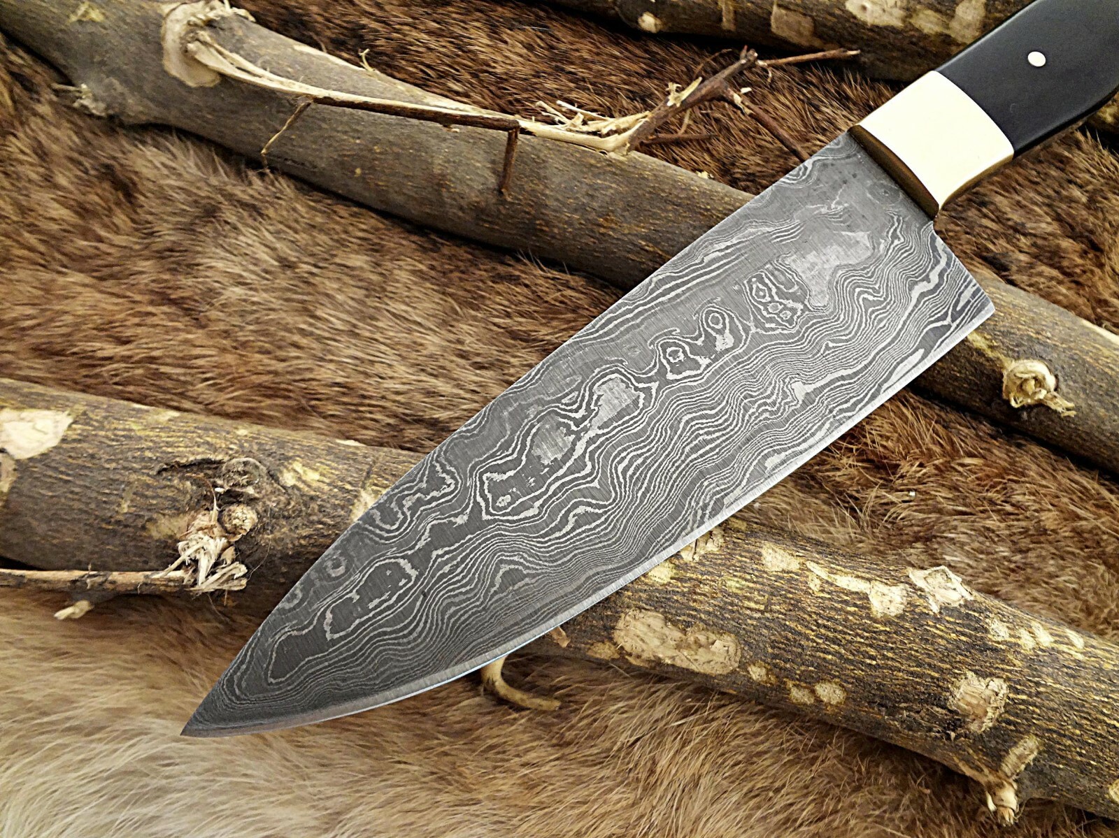 10.5″ long Damascus steel Utility Kitchen Knife 6″ cutting edge, Horn scale