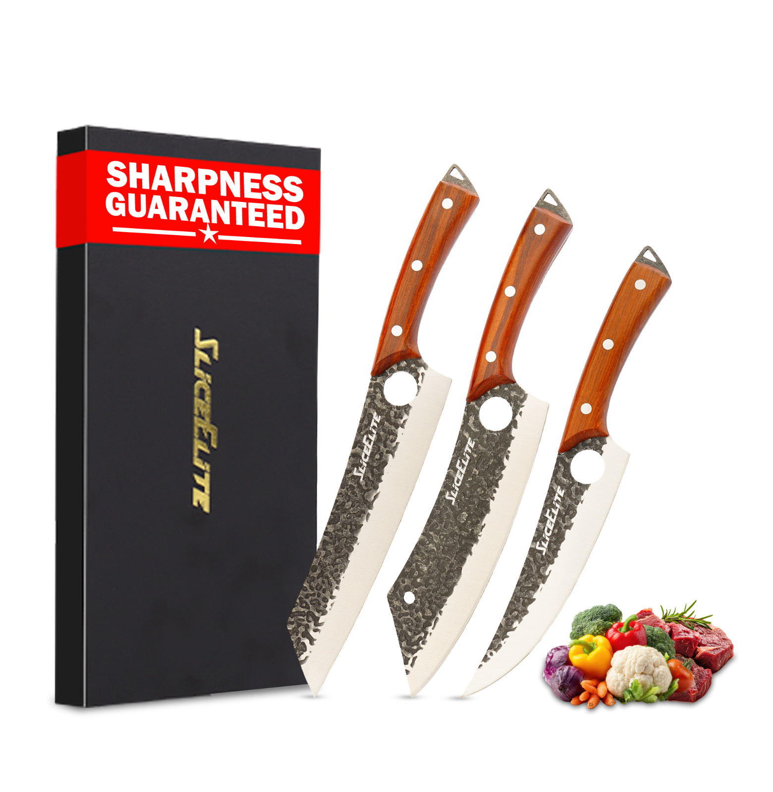 SliceElite 3pc Forged Knife Set Boning Scimitar Kiritsuke BBQ Kitchen