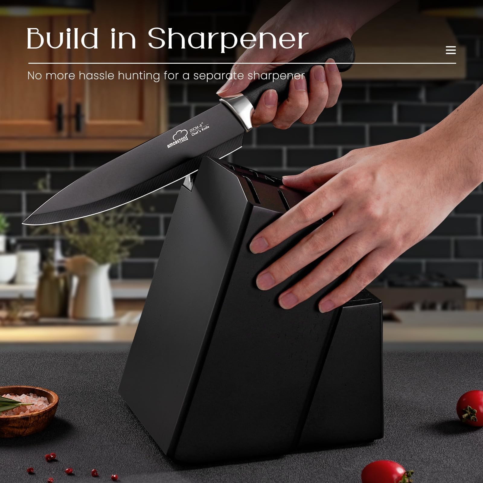 Knife Set, Amorston 21 Pieces Kitchen Set with Block and Sharpener, Ultra-Sharp
