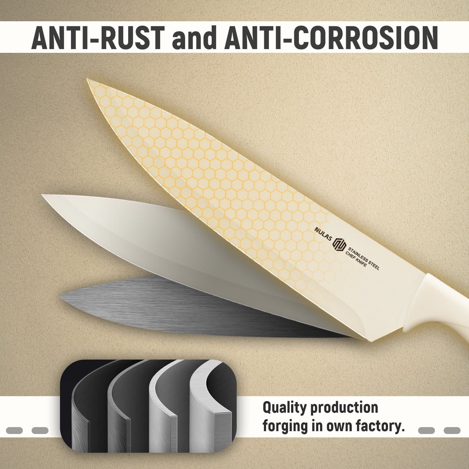 New NULAS 8 Piece Kitchen Knife Set with Block Cream White Fast Shipping