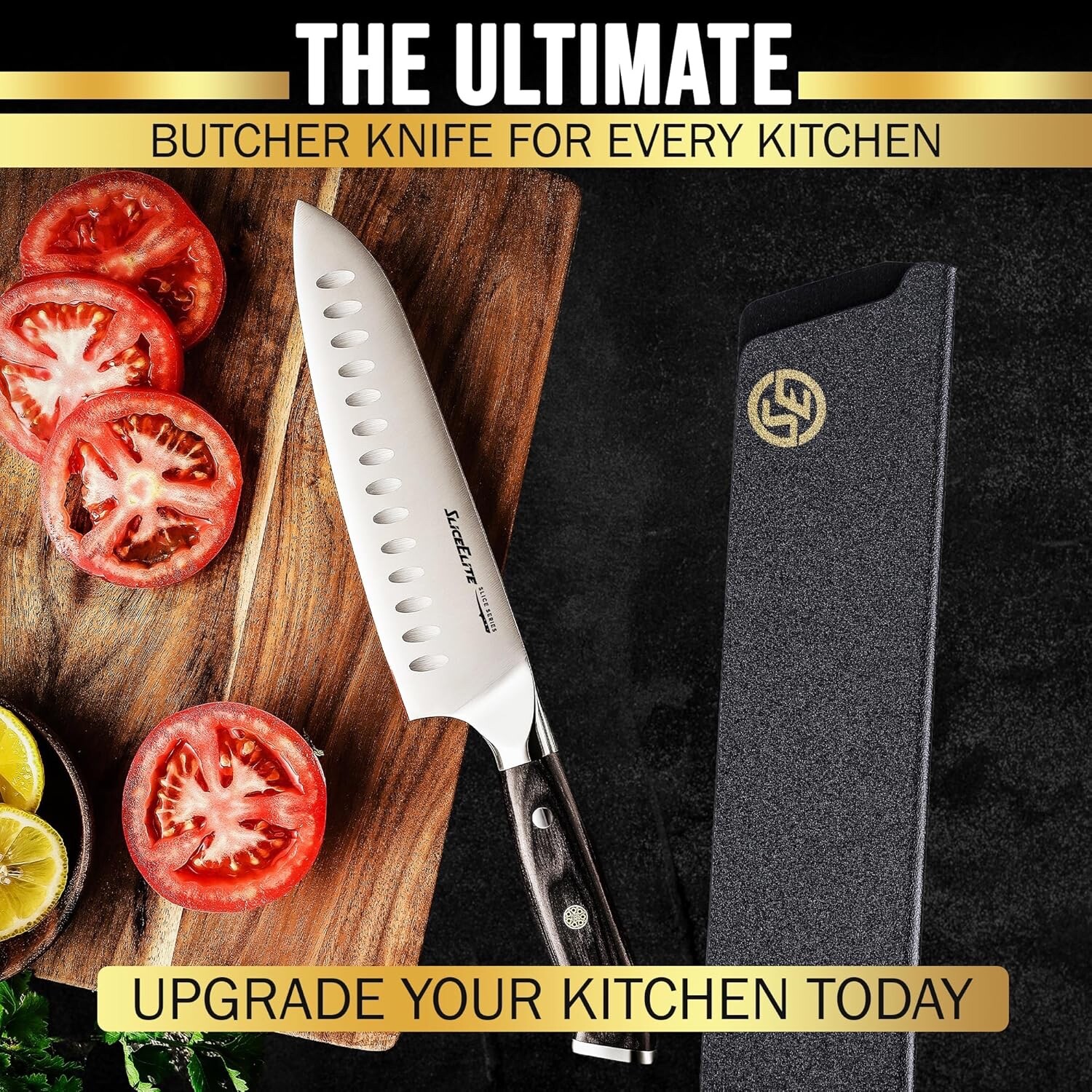 Slice Series 7-Inch Santoku Knife – High Carbon German Steel, Leather Sheath