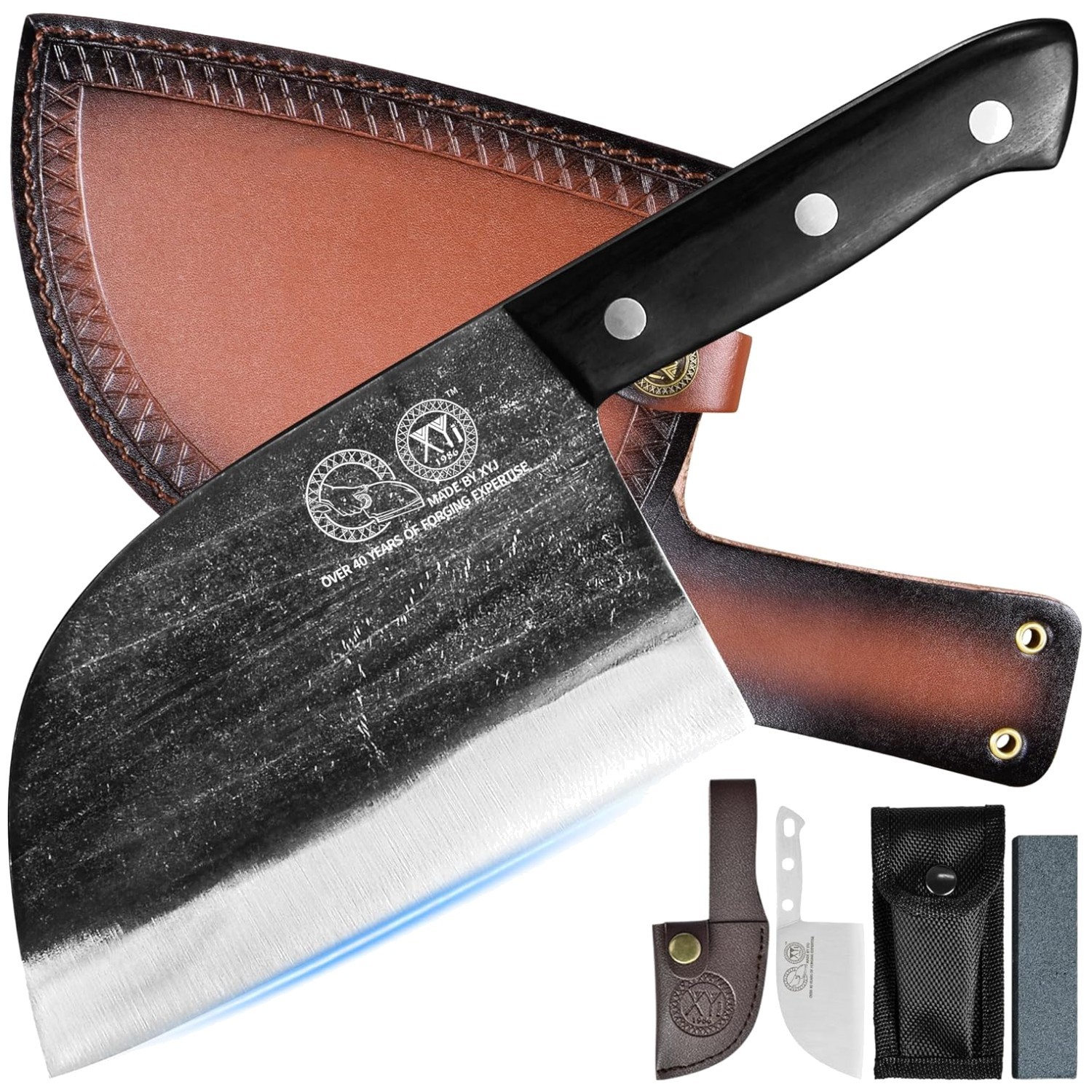 Authentic Serbian Chef Knife Set, Full Tang, Leather Sheath