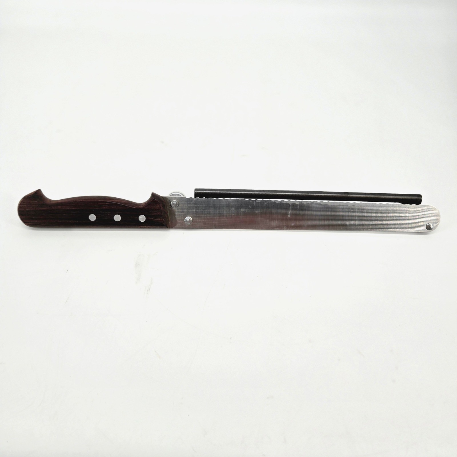 Montana Italy Adjustable Slicing Knife Serrated Bread Guide Wood Handle Vintage