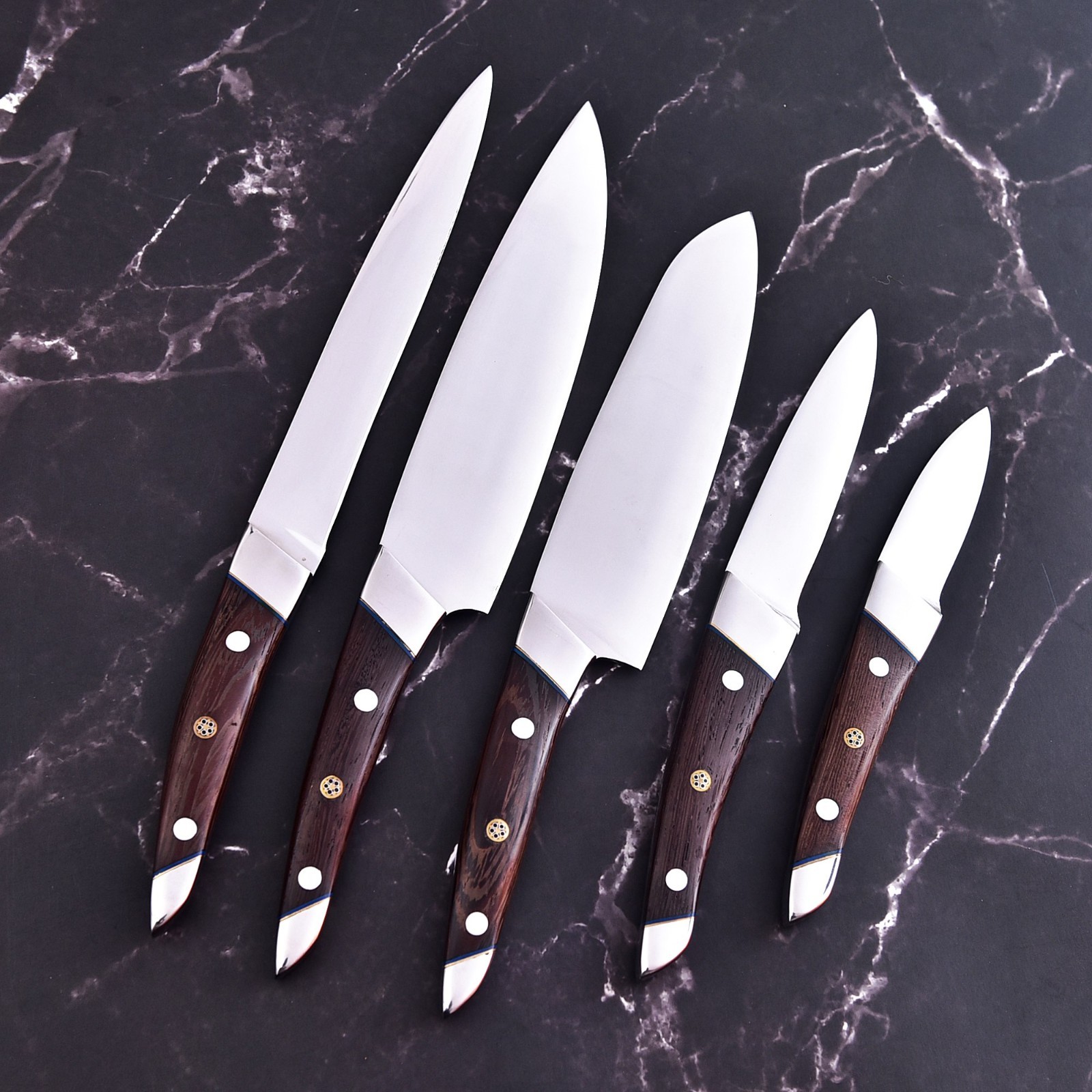 SK Customs Hearthstone Legacy 5-Piece Kitchen Knife Set Luxury Gift Leather Roll