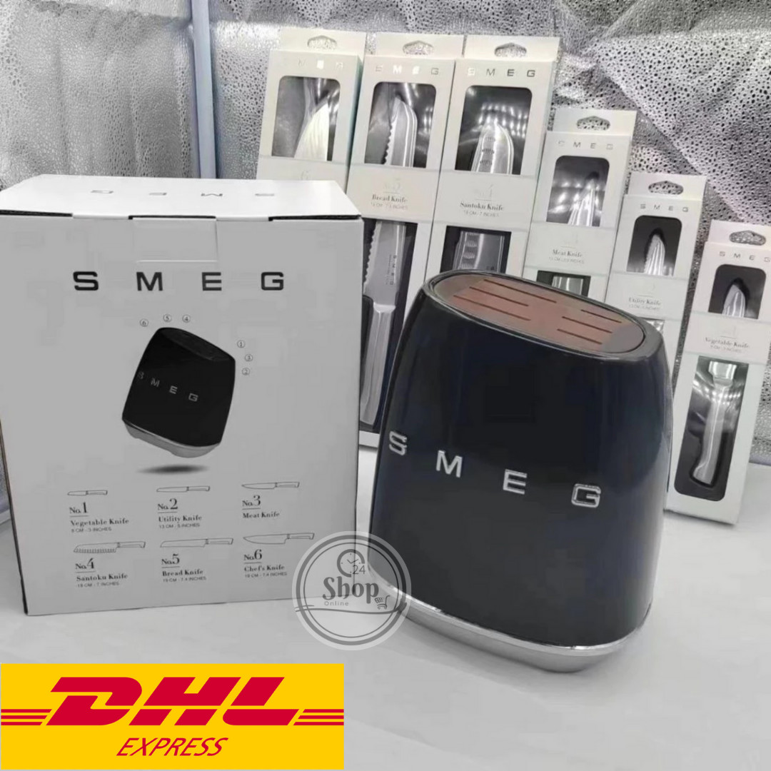 Smeg Knife Block Set 7pcs Stainless Steel Color Black – Fast Shipping via DHL