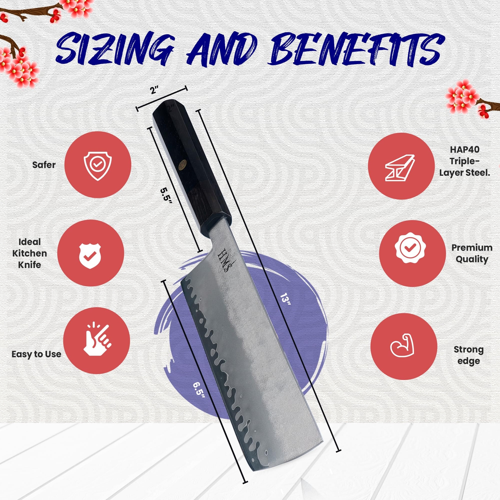 HMS Hand Forged Professiona Kitchen Knife – Japanese HAP40 Triple-Layer Steel…