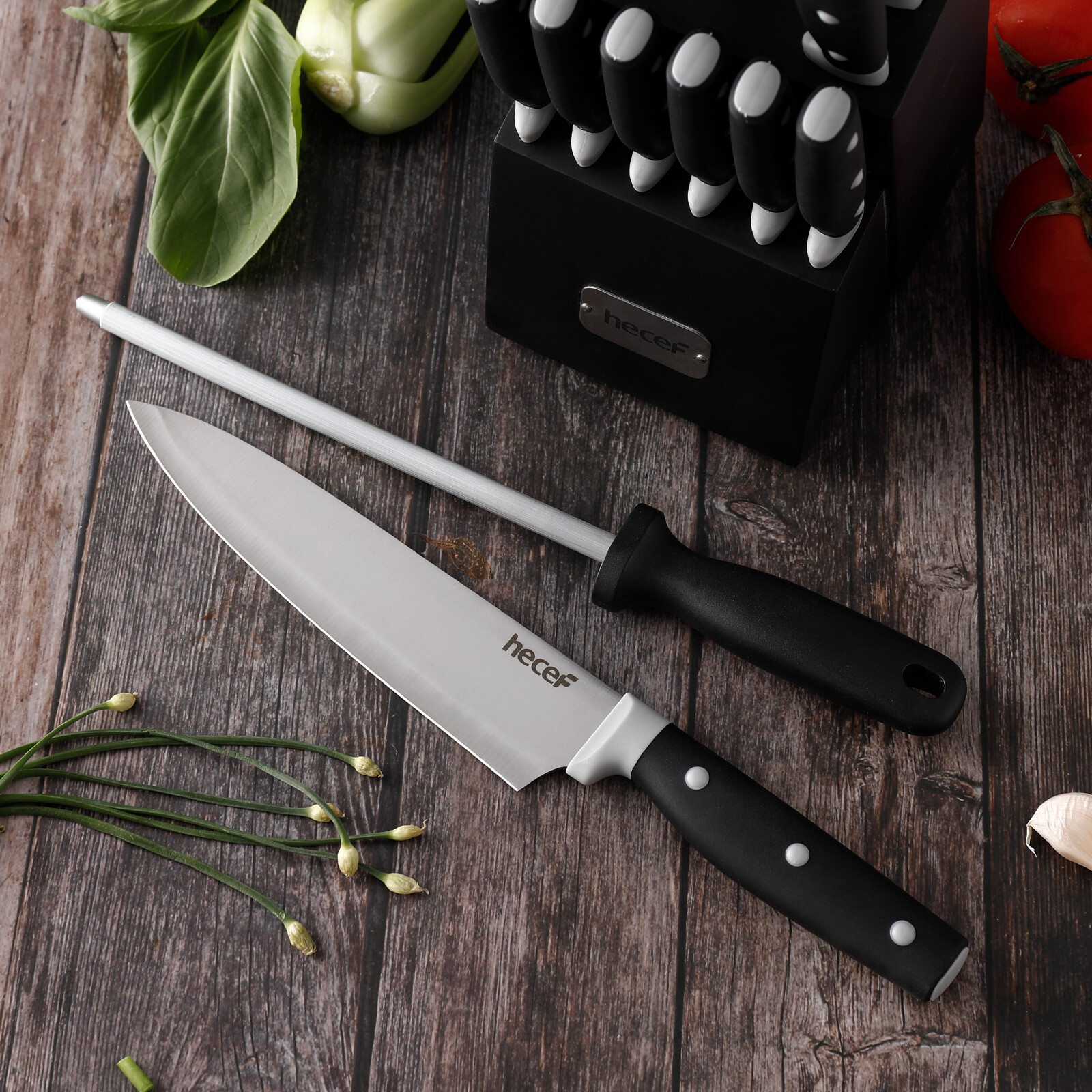 14 PCS Kitchen Knife Block Set High Carbon Stainless Steel Cutlery w/ Sharpener