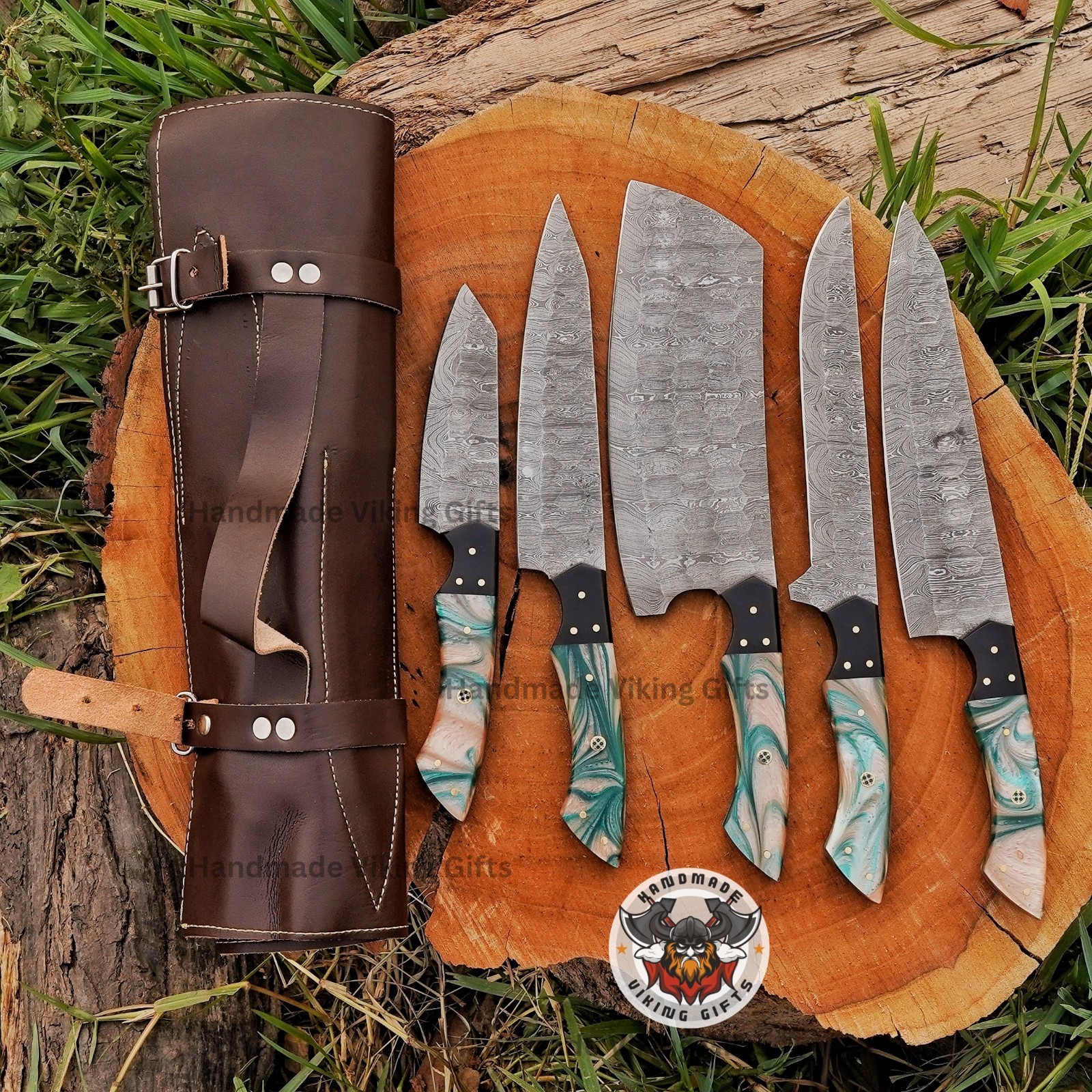 RARE HANDMADE DAMASCUS STEEL CHEF KNIFE SET KITCHEN KNIVES CHEF SET CUTLARY