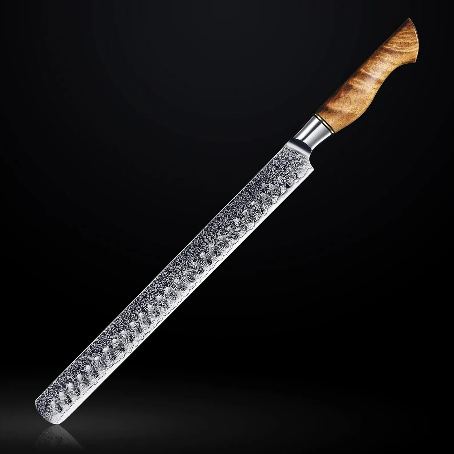 Beautifully Crafted Damascus Steel 12″ Brisket Knife with Sycamore Wood Handle