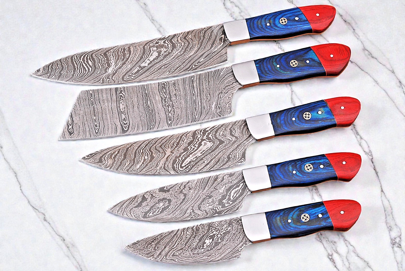 HAND MADE FORGED DAMASCUS STEEL CHEF SET KITCHEN KNIVES 1524