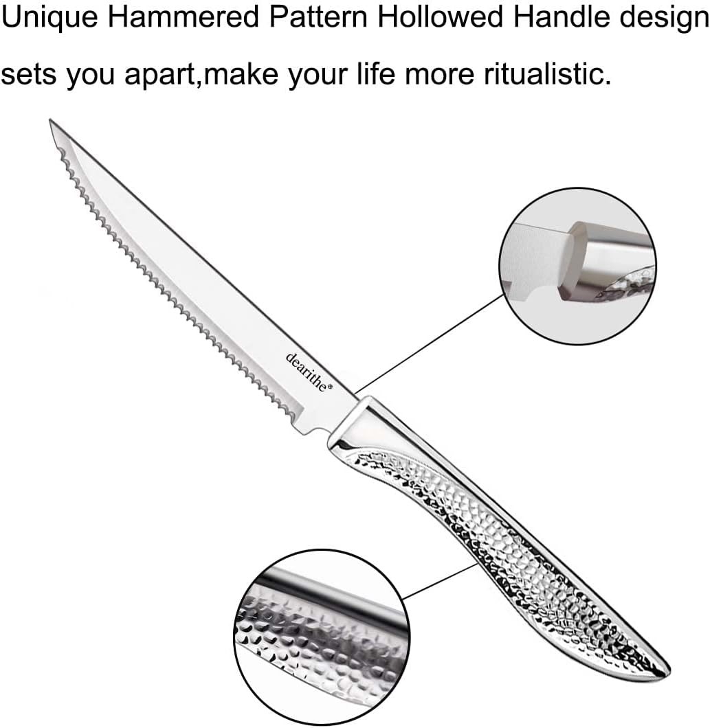 Steak Knives Set of 4, Stainless Steel Serrated Sharp Blade Flatware Steak Knife