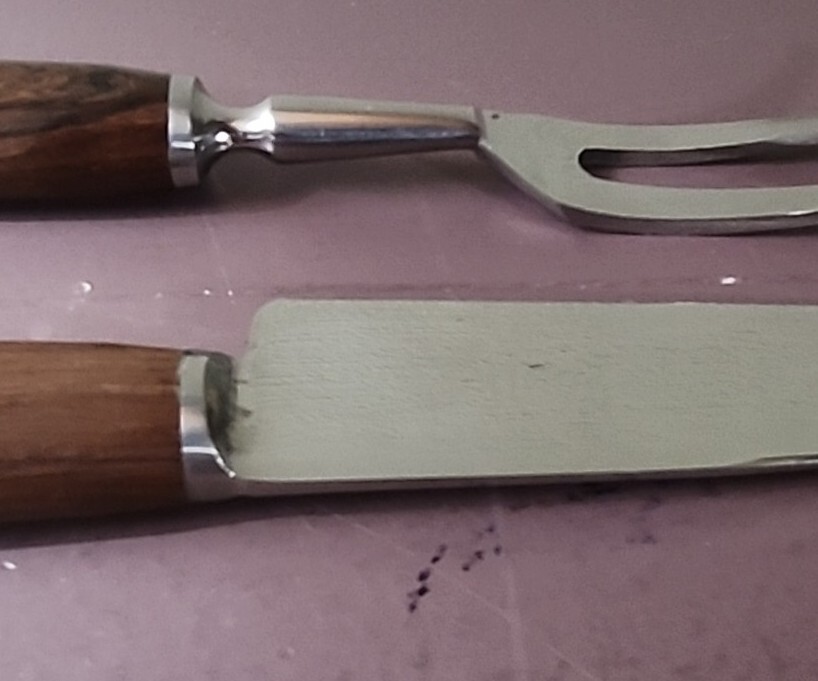 TEAK French Made MCM Carving Set 12 INCH Knife & 10 INCH Fork Teak Handles