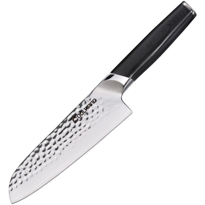 Coolhand Santoku Fixed-Blade Knife Hammered 7″ Stainless Steel Blade G10 Handle
